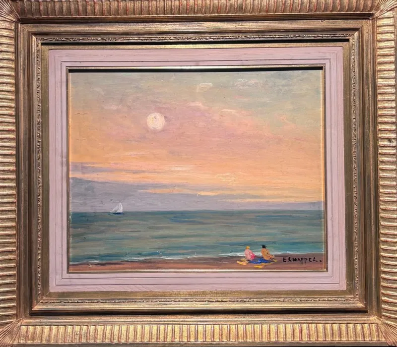 Pamono Edouard Chappel, Marina, 1930s, Oil on Panel, Framed> Painting