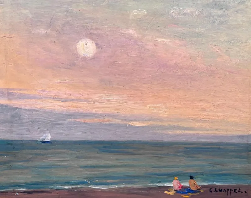 Pamono Edouard Chappel, Marina, 1930s, Oil on Panel, Framed> Painting