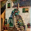 Outlet Pamono Edouard Le Saout, Geraniums and Flowers on a Cottage Staircase, 1950s, Oil on Canvas