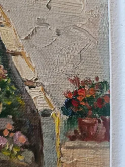 Outlet Pamono Edouard Le Saout, Geraniums and Flowers on a Cottage Staircase, 1950s, Oil on Canvas