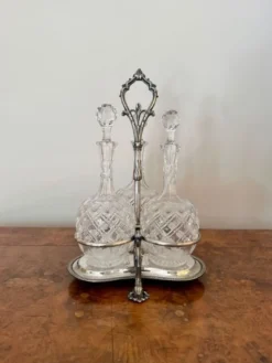 Discount Pamono Edwardian Cut Glass Decanters and Silver-Plated Stand, 1900, Set of 4
