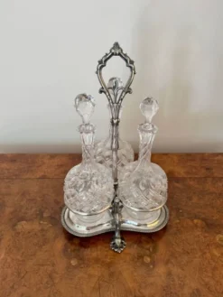 Discount Pamono Edwardian Cut Glass Decanters and Silver-Plated Stand, 1900, Set of 4