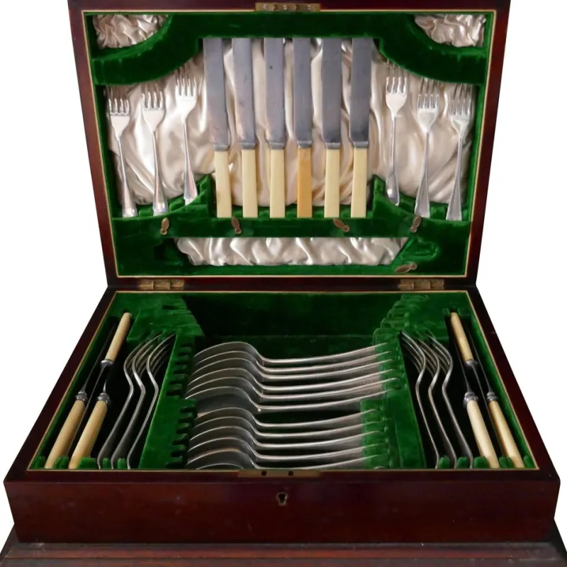 Pamono Edwardian Cutlery Canteen in Mahogany by James Deakin, 1900> Cutlery & Serving Utensils