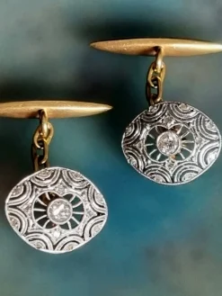 Best Pamono Edwardian Diamond Cufflinks in Platinum Over 18k Gold, 1910, Set of 2