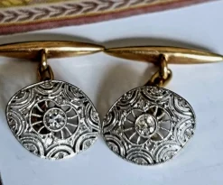 Best Pamono Edwardian Diamond Cufflinks in Platinum Over 18k Gold, 1910, Set of 2