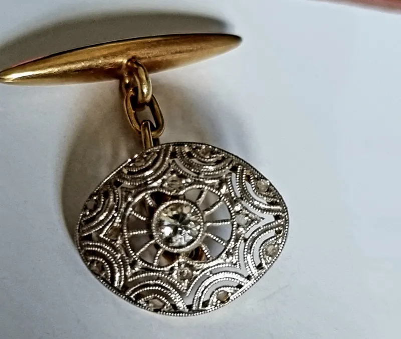 Best Pamono Edwardian Diamond Cufflinks in Platinum Over 18k Gold, 1910, Set of 2