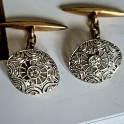 Best Pamono Edwardian Diamond Cufflinks in Platinum Over 18k Gold, 1910, Set of 2