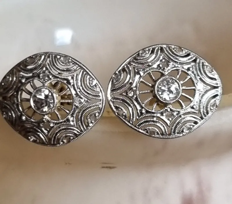 Best Pamono Edwardian Diamond Cufflinks in Platinum Over 18k Gold, 1910, Set of 2