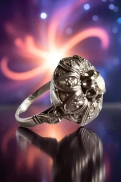 Pamono Edwardian Floral Halo Diamond Ring in Platinum, 1910s> Rings