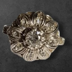 Pamono Edwardian Floral Halo Diamond Ring in Platinum, 1910s><noscript><img width=