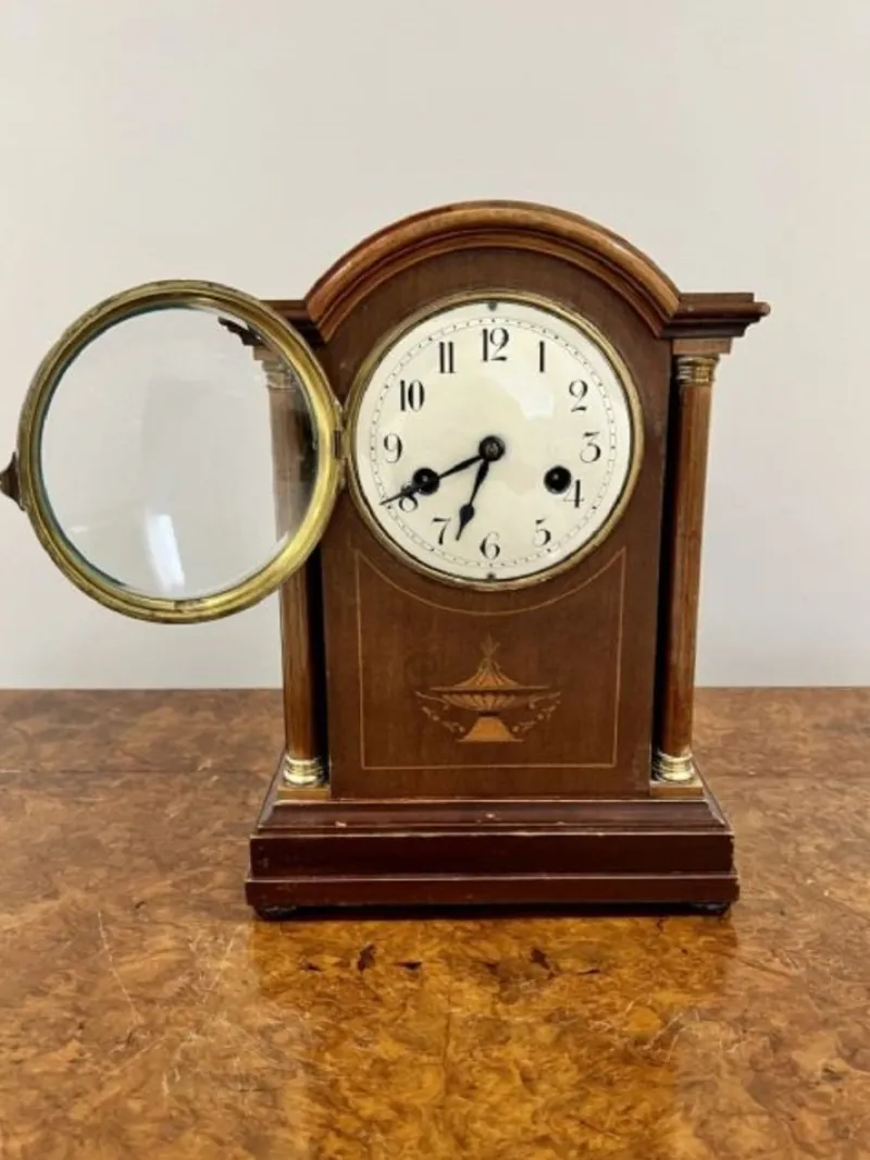 Discount Pamono Edwardian Mahogany Inlaid Mantle Clock, 1900s