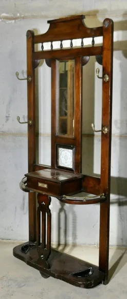 Pamono Edwardian Mirrored Hall Stand, 1890s> Racks, Hooks & Valets