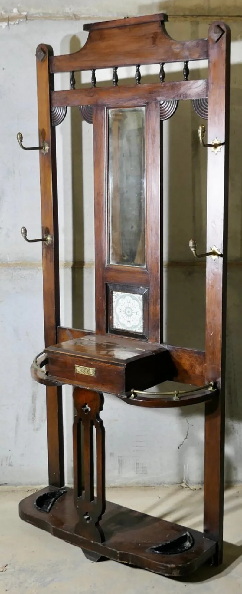 Pamono Edwardian Mirrored Hall Stand, 1890s> Racks, Hooks & Valets
