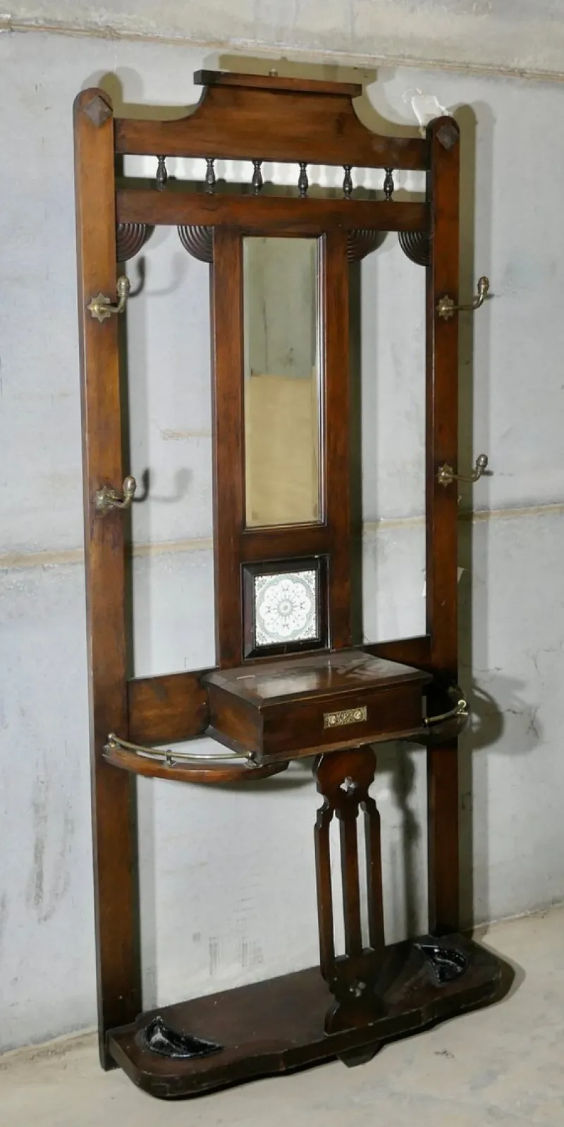 Pamono Edwardian Mirrored Hall Stand, 1890s> Racks, Hooks & Valets