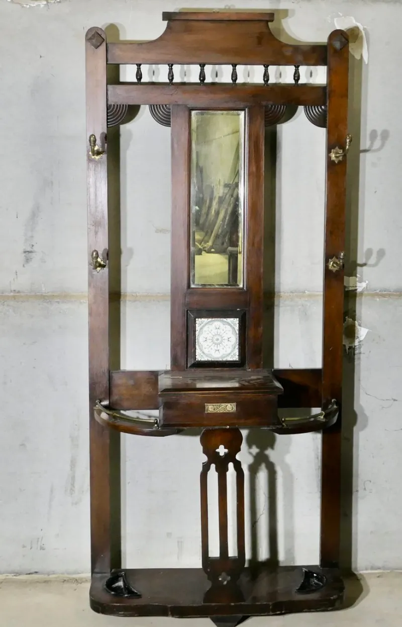 Pamono Edwardian Mirrored Hall Stand, 1890s> Racks, Hooks & Valets