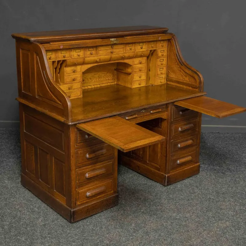 New Pamono Edwardian Oak Roll Top Desk