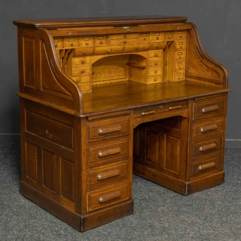 New Pamono Edwardian Oak Roll Top Desk