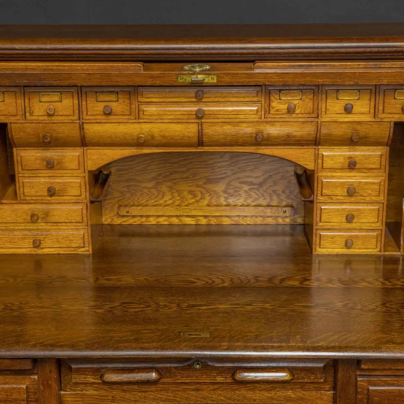 New Pamono Edwardian Oak Roll Top Desk