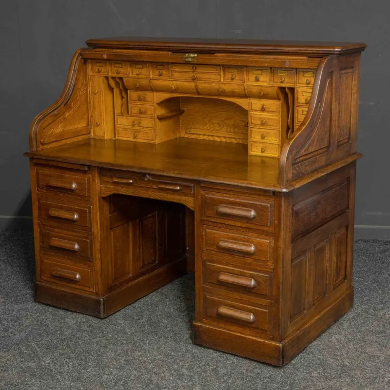 New Pamono Edwardian Oak Roll Top Desk