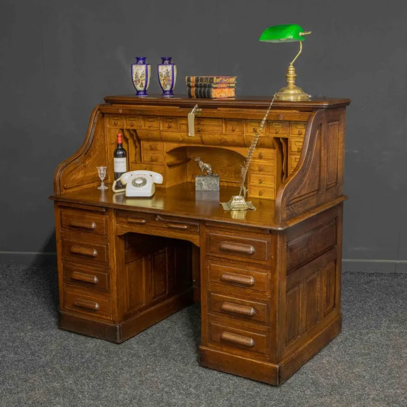 New Pamono Edwardian Oak Roll Top Desk