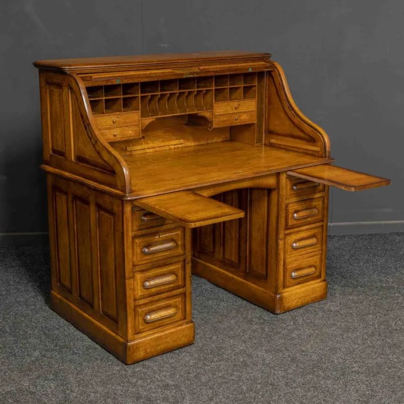 Pamono Edwardian Oak Roll Top Desk> Desks