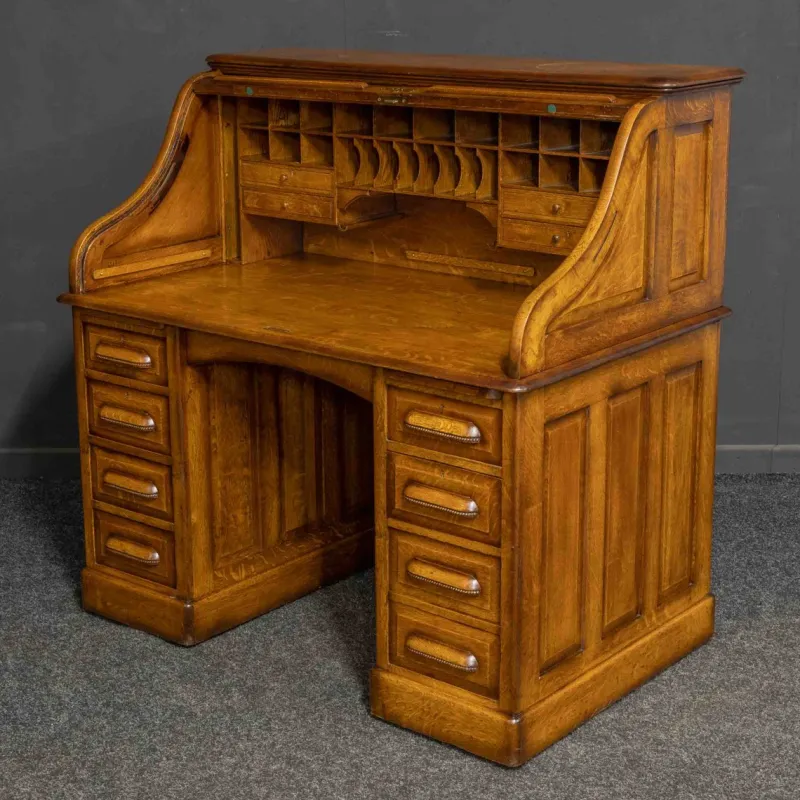 Pamono Edwardian Oak Roll Top Desk> Desks