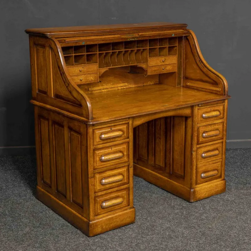 Pamono Edwardian Oak Roll Top Desk> Desks