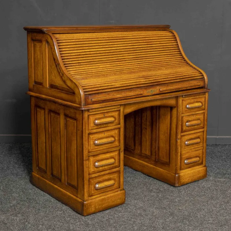 Pamono Edwardian Oak Roll Top Desk> Desks