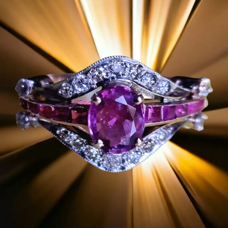 Pamono Edwardian Ruby and Diamond Cluster Ring, 1910s> Rings
