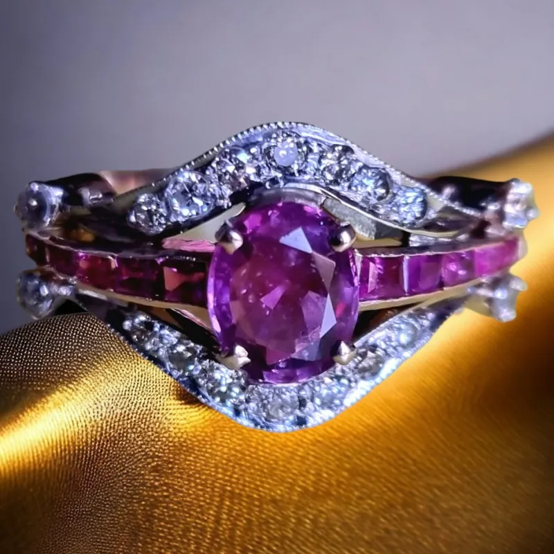 Pamono Edwardian Ruby and Diamond Cluster Ring, 1910s> Rings