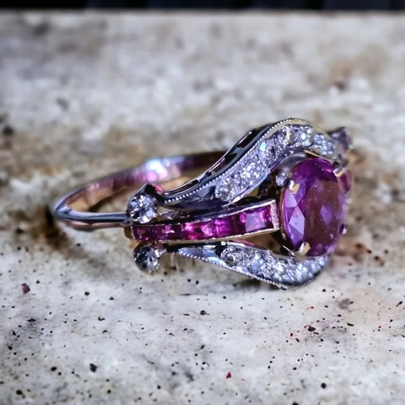 Pamono Edwardian Ruby and Diamond Cluster Ring, 1910s> Rings