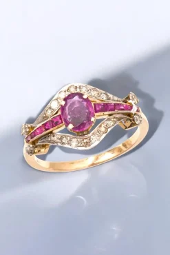 Pamono Edwardian Ruby and Diamond Cluster Ring, 1910s><noscript><img width=