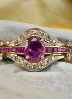 Pamono Edwardian Ruby and Diamond Cluster Ring, 1910s><noscript><img width=