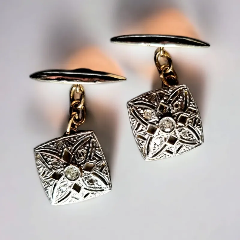 Discount Pamono Edwardian Square Diamond Cufflinks, 1910, Set of 2