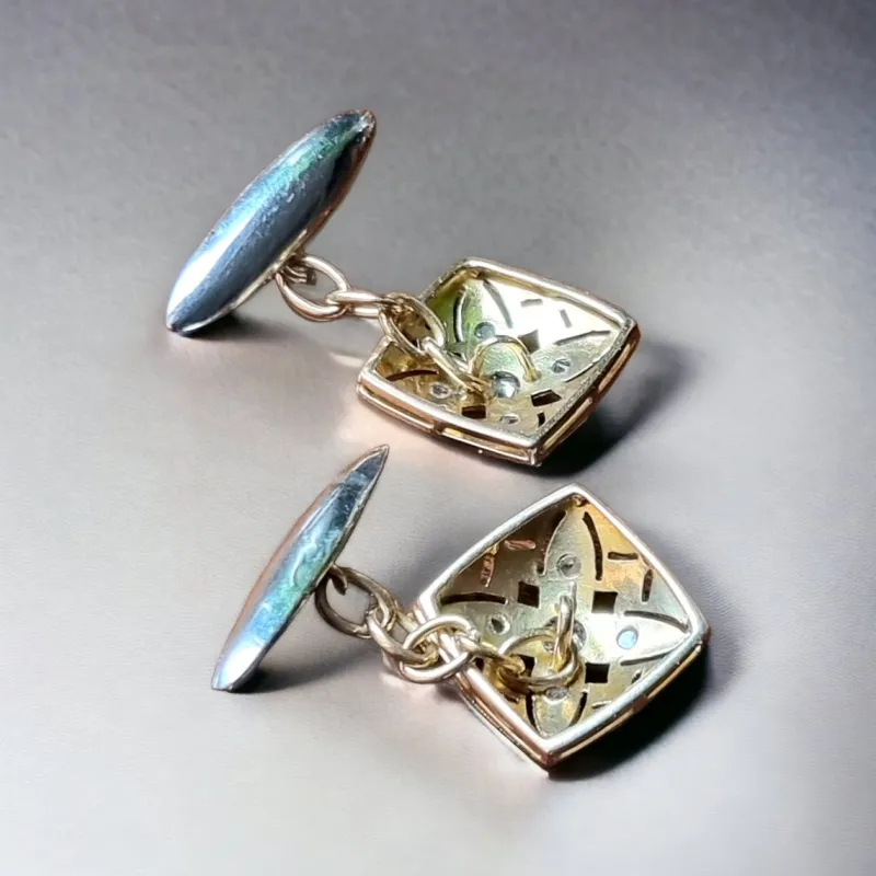 Discount Pamono Edwardian Square Diamond Cufflinks, 1910, Set of 2