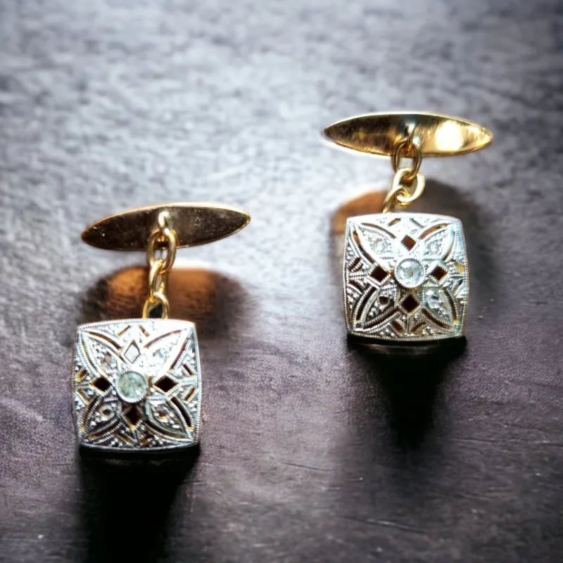 Discount Pamono Edwardian Square Diamond Cufflinks, 1910, Set of 2