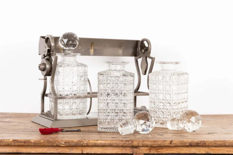Sale Pamono Edwardian Tantalus Drinks Decanter Set, Early 20th Century, Set of 4