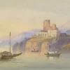 Hot Pamono Edwin St. Johns, Brush: Misty Morning at the Cliffside Ruins, 1920s, Watercolor