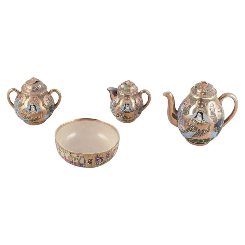 Pamono Egoist Tea Set Consisting of a Teapot, Sugar Bowl, Creamer, Cup from Satsuma, Japan, Set of 4> Coffee & Tea Service