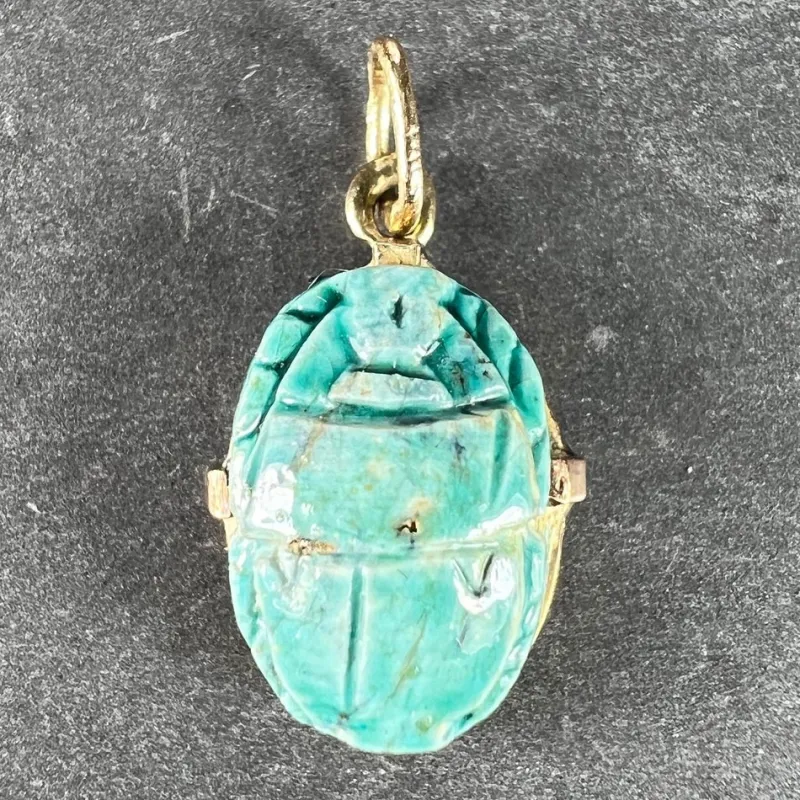 Discount Pamono Egyptian Faience Ceramic Scarab 18k Yellow Gold Charm Pendant, 1920s