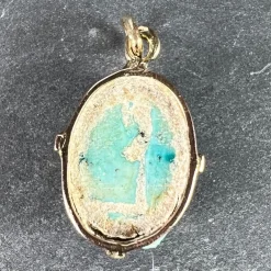 Discount Pamono Egyptian Faience Ceramic Scarab 18k Yellow Gold Charm Pendant, 1920s