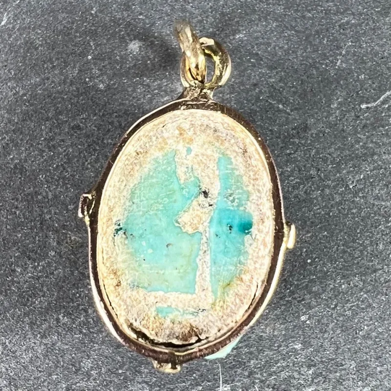 Discount Pamono Egyptian Faience Ceramic Scarab 18k Yellow Gold Charm Pendant, 1920s