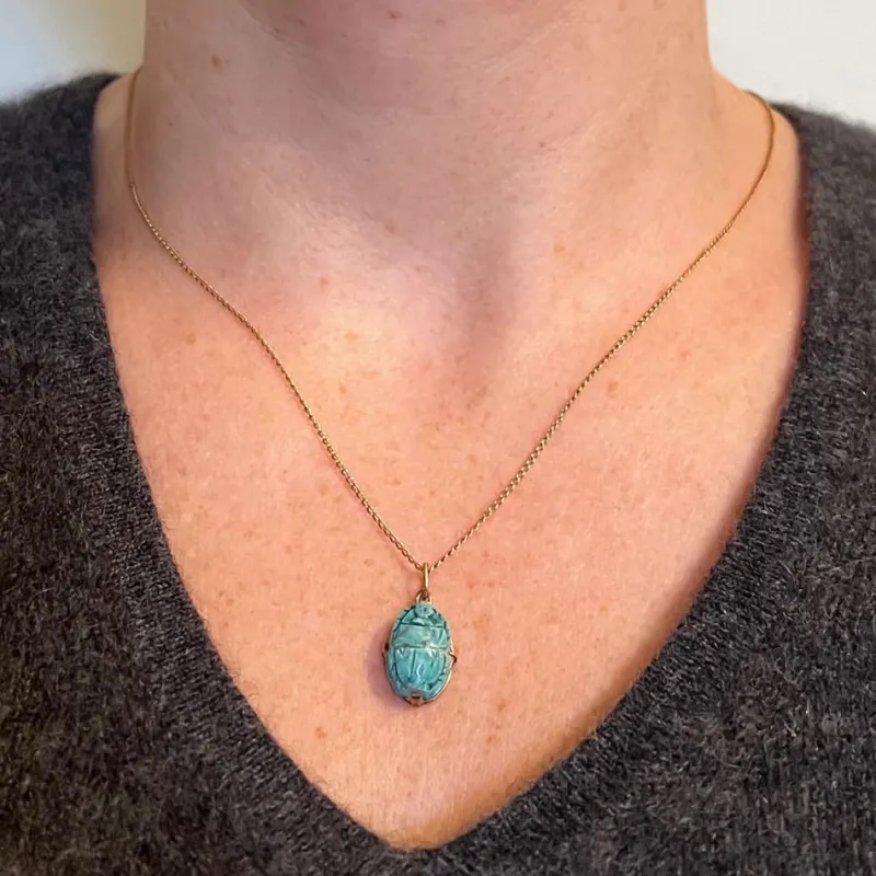Discount Pamono Egyptian Faience Ceramic Scarab 18k Yellow Gold Charm Pendant, 1920s