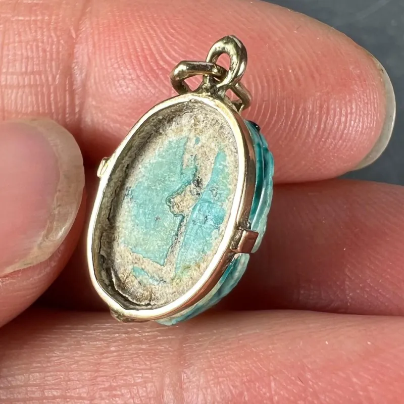 Discount Pamono Egyptian Faience Ceramic Scarab 18k Yellow Gold Charm Pendant, 1920s