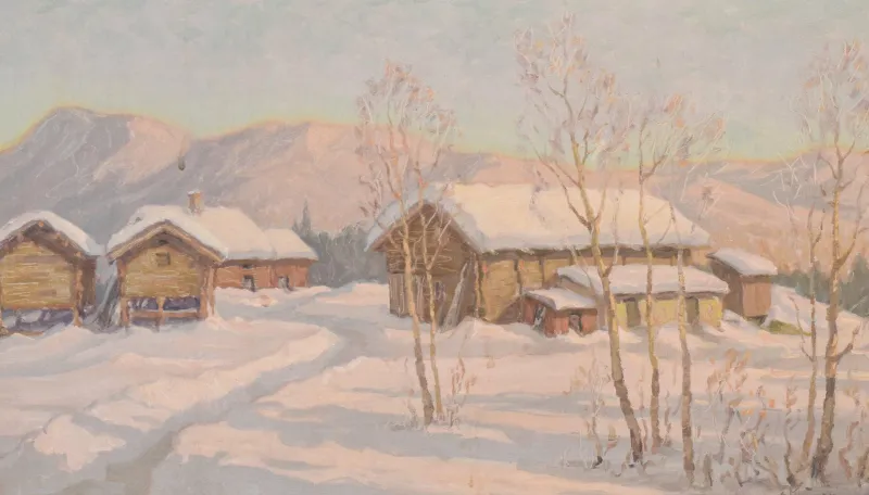 Pamono Einar Krüger, Post Impressionist Swedish Snowscape, Mid-20th Century, Oil on Board, Framed> Impressionist