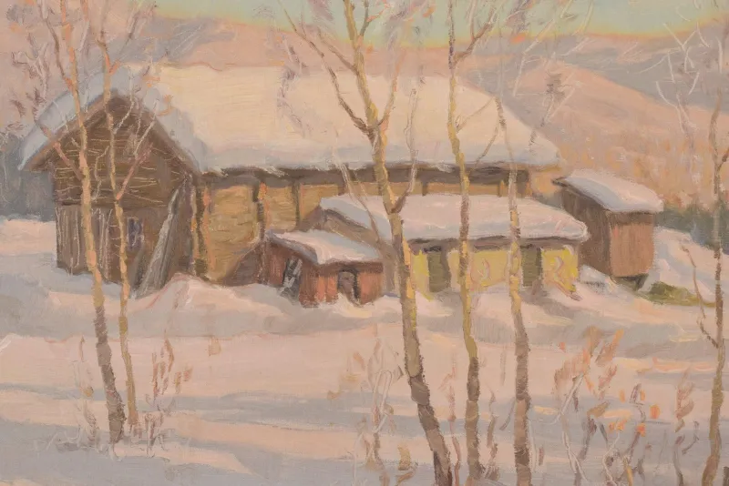 Pamono Einar Krüger, Post Impressionist Swedish Snowscape, Mid-20th Century, Oil on Board, Framed> Impressionist