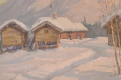 Pamono Einar Krüger, Post Impressionist Swedish Snowscape, Mid-20th Century, Oil on Board, Framed><noscript><img width=