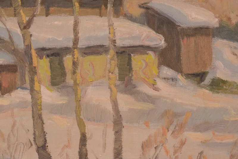 Pamono Einar Krüger, Post Impressionist Swedish Snowscape, Mid-20th Century, Oil on Board, Framed> Impressionist