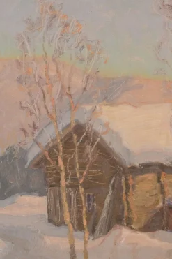Pamono Einar Krüger, Post Impressionist Swedish Snowscape, Mid-20th Century, Oil on Board, Framed><noscript><img width=