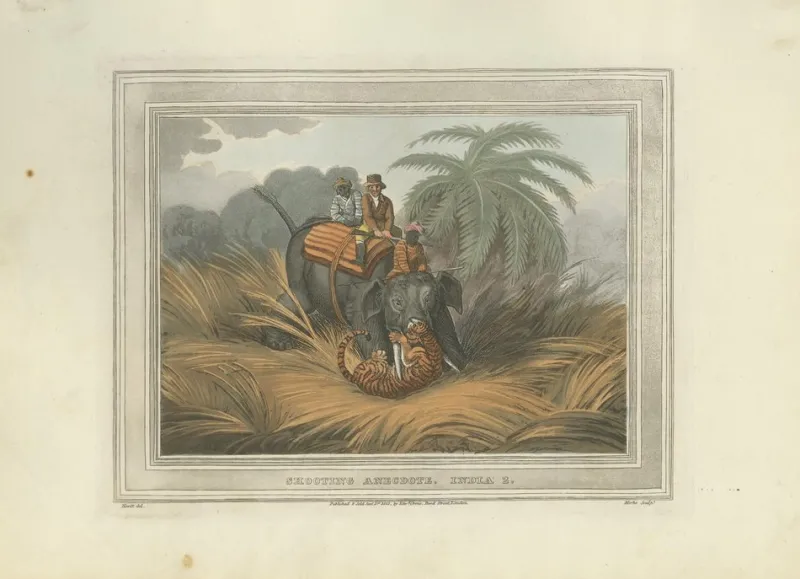 Pamono Elephant and Hunting Engravings, 1813, Paper, Set of 3> Work On Paper